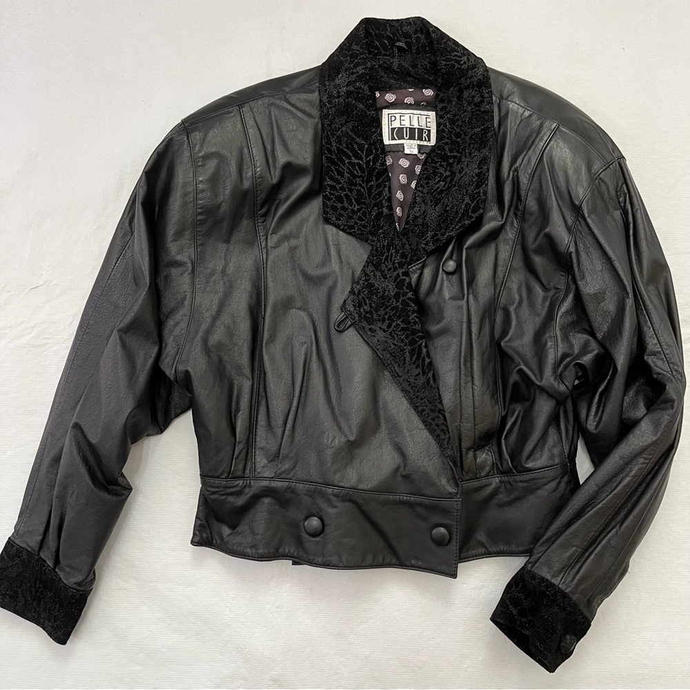 Vintage Pelle Cuir Black Leather Cropped 80’s 90’s Jacket